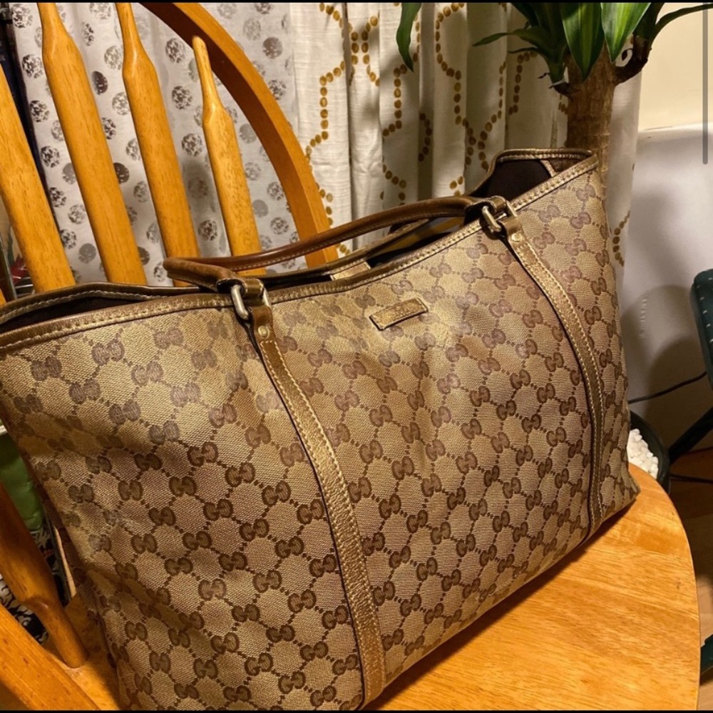 Gucci Joy Tote, Tan and Gold canvas
